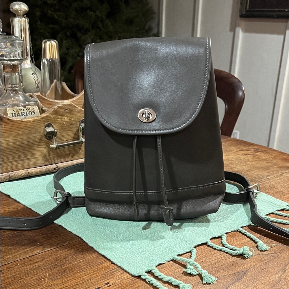 Coach Black Leather Mini Backpack with Silver Hardware